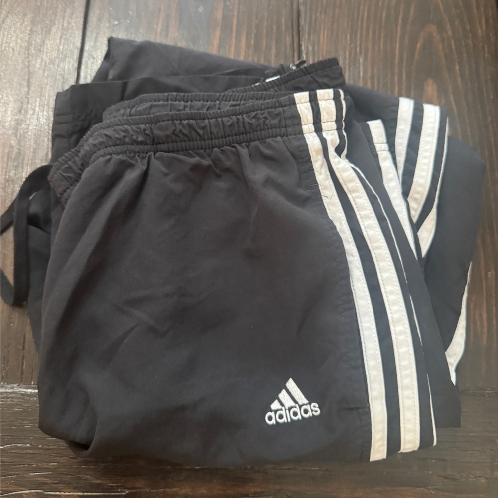 Black and white adidas baggy dri fit sweatpants
